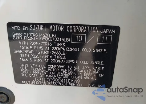 2012 Suzuki Grand Vitara Premium from USA, damaged, VIN JS3TE0D29C4100669